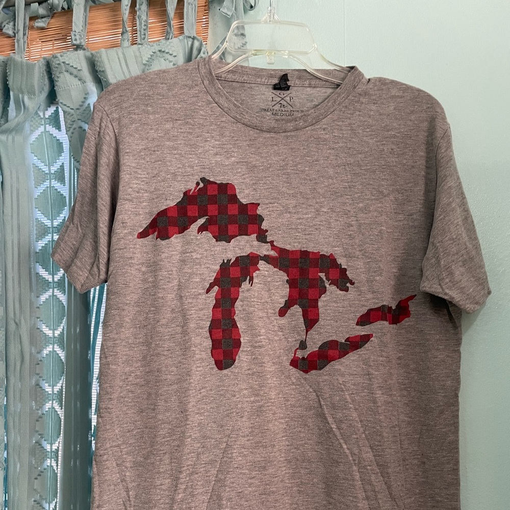 Gray and Red buffalo check Michigan Graphic T-Shirt